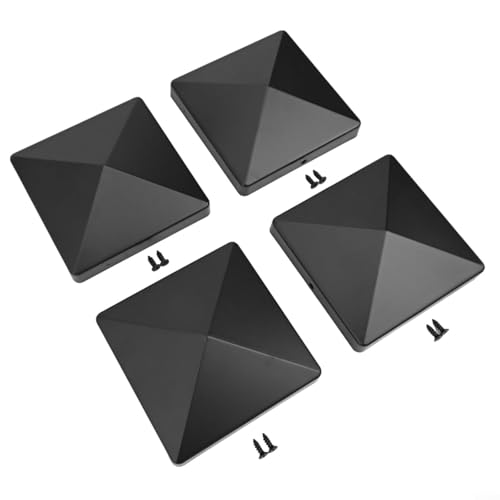 Kunststoff-Zaunpfostenkappe, Gartenzaun-Pfostenkappe mit vorgebohrten Löchern, wetterbeständige Pfostenabdeckung, schwarzes Pyramiden-Design für 10,2 x 10,2 cm Pfosten (4 Stück) von JoyousMall