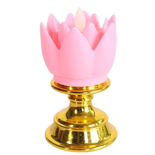 LED-Simulationskerzenlampe mit goldenem Boden Lotus-Design für Umgebungsbeleuchtung und dekorative spirituelle Ornamente, die friedliche und ruhige Räume verbessern (Pfirsich) von JoyousMall