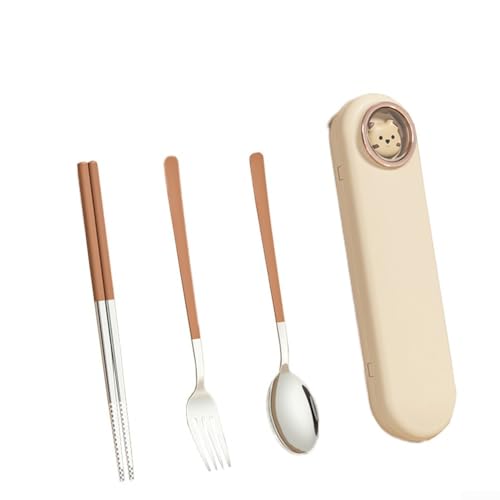 Leichtes Edelstahl-Besteck-Set für Mahlzeiten im Freien, inklusive tragbarer Aufbewahrungsbox (Braun 3) von JoyousMall