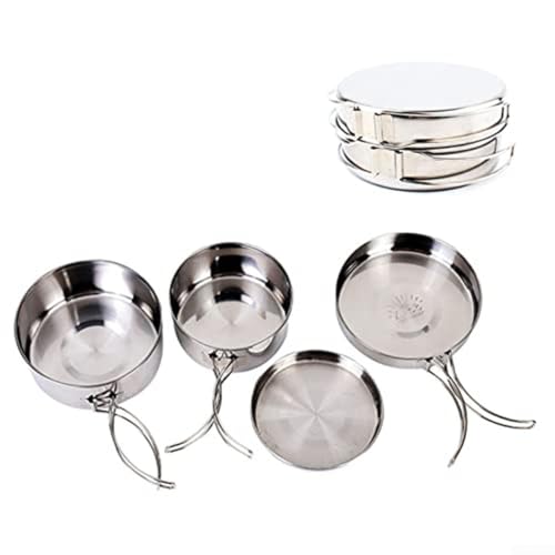 Leichtes Outdoor-Kochset 4-teiliges Edelstahl-Kochgeschirr mit faltbaren Griffen für Lagerfeuer (vierteiliges Set) von JoyousMall