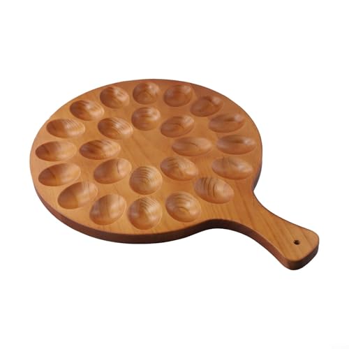 Runde Eierplatte aus Holz, 24 Löcher, Teufels-Eierplatte aus Holz mit Griff für Display und Aufbewahrung, Multifunktionsbrett für Küchentheke Partys von JoyousMall