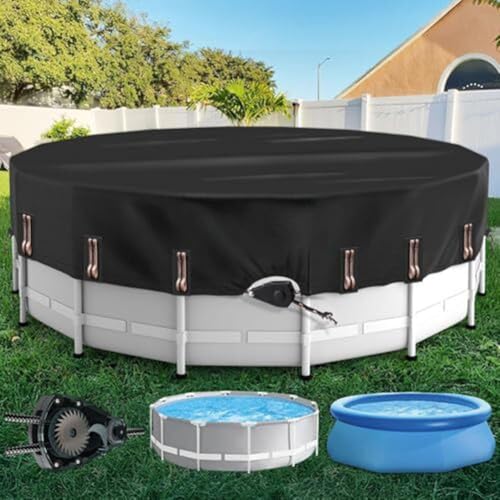 Runde Solar-Poolabdeckung, strapazierfähig, winddicht, mit schneller Anziehung, patentierte Ratsche, Wärmeaufnahme und reißfest (4,8 m) von JoyousMall