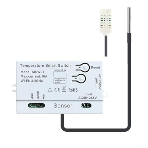 Smart WiFi Temperatur- & Feuchtigkeitssensor, WiFi Relais Schalter Modul Passiv Trockenkontakt Fernbedienung Schalter mit Sensorsonde (A) von JoyousMall