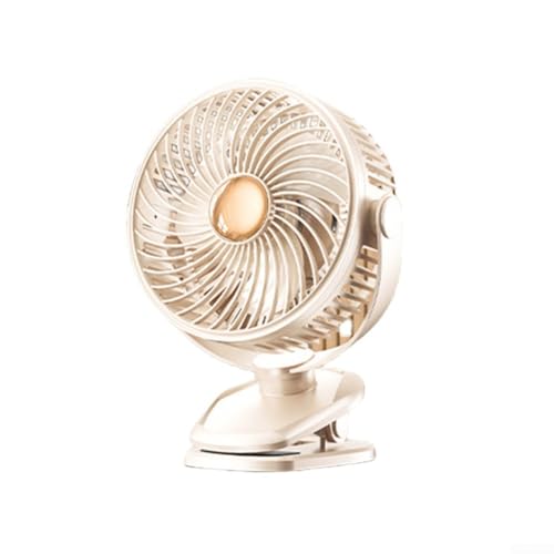 Tragbarer Ventilator mit Clip, batteriebetrieben, Mini-Deak-Ventilator mit 360° Drehung und LED-Display & USB-wiederaufladbar für Campingausflüge, Stromausfälle (beige) von JoyousMall
