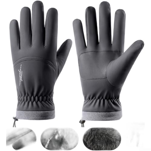 Wasserdichte winddichte Winter-Skihandschuhe für Männer und Frauen mit Touchscreen-Kompatibilität, Thermo-Reithandschuhe mit Silikongriff und elastischem Handgelenk (L Grau) von JoyousMall