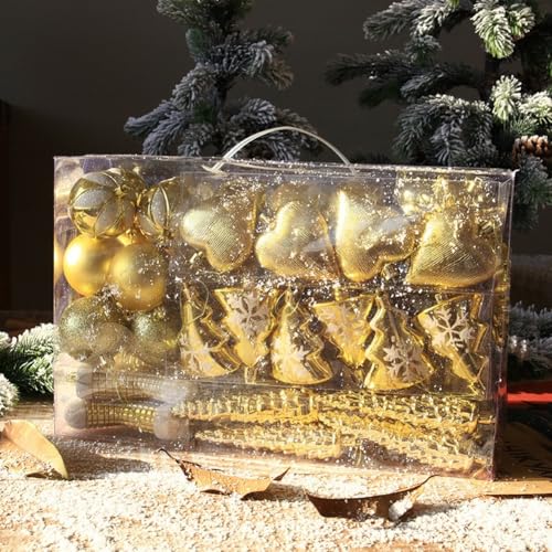 Weihnachtsbaumschmuck-Set aus Kunststoff, 72 Stück, Ornamente, Kugeln, Girlande für Feiertage, saisonale Verwendung (G) von JoyousMall