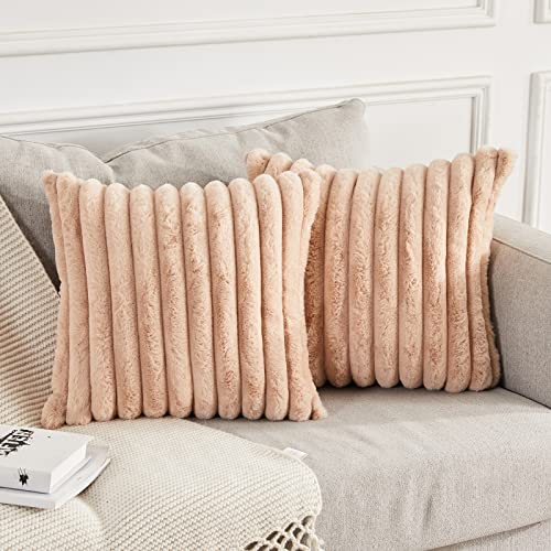 Joyouth 2er Set Doppelseitige Plüsch Samt Kissenbezüge Weiche Künstliche Pelz Kissenbezüge Dekorativ für Couch Sofa Schlafzimmer Wohnzimmer Zuhause 50x50 Khaki von Joyouth