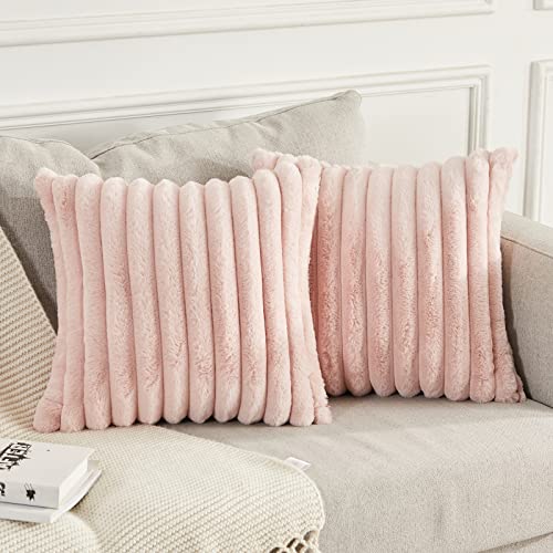 Joyouth 2er Set Doppelseitige Plüsch Samt Kissenbezüge Weiche Künstliche Pelz Kissenbezüge Dekorativ für Couch Sofa Schlafzimmer Wohnzimmer Zuhause 50x50 Rosa von Joyouth