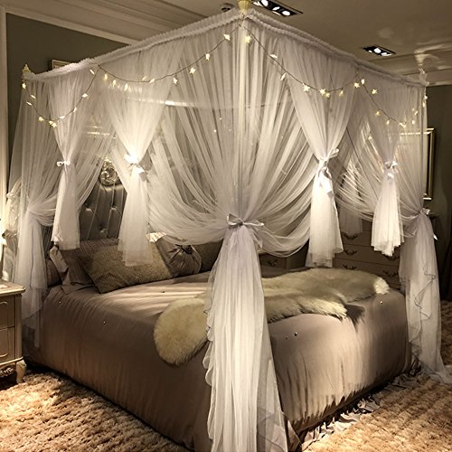 Joyreap Bettvorhang mit 4 Ecken, für Mädchen und Erwachsene, luxuriöses, gemütliches Drapiernetz, niedliche Prinzessinnen-Schlafzimmer-Dekoration, Zubehör (weiß, 119,4 cm B x 198,1 cm L, Twin) von Joyreap