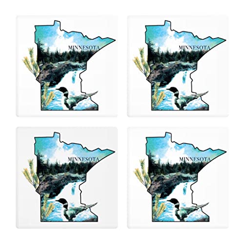 Minnesota Untersetzer, Joyride Home Decor, 4 Keramik-Untersetzer, 10,2 cm quadratische Getränkeuntersetzer, 4 Stück, rutschfeste Korkrückseite, schützt Oberflächen, drücken Sie Ihren Stil aus. von Joyride Home Decor