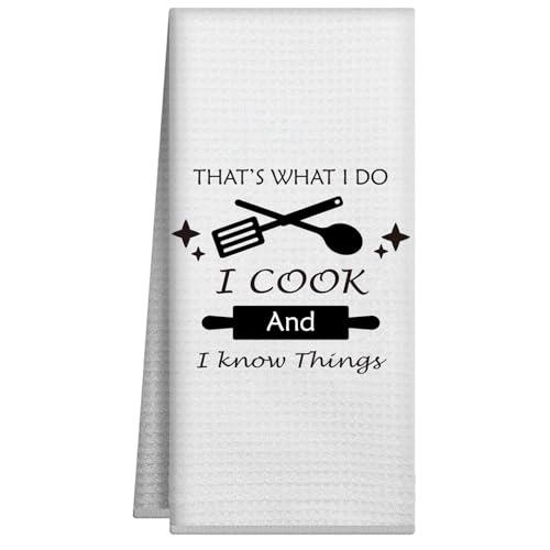 Joyriza Lustige Küchentücher, That's What I Do I Cook and I Know Things, humorvolles Geschirrtuch, Handtücher für Heimdekoration, Einweihungsgeschenke für Gastgeberinnen, 40,6 x 61 cm von Joyriza
