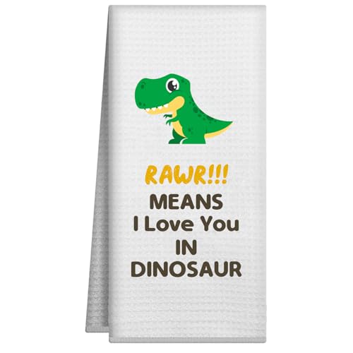 Joyriza RAWR Means I Love You in Dinosaurier-Küchentücher, saugfähiges Handtuch, Geschirrtuch, lustiges grünes Dinosaurier-Geschirrtuch für Badezimmer, Küche, Dekoration, 40,6 x 61 cm von Joyriza