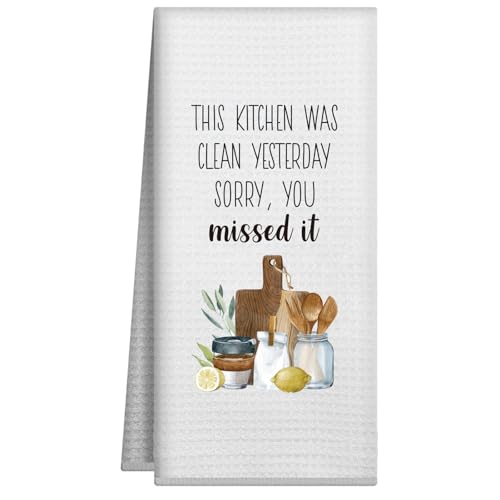 Lustige Küchentücher zum Kochen – The Kitchen was Clean Yesterday, Farmhouse dekoratives Geschirrtuch, sarkastischer Humor, Handtücher für Küche, Gastgeberin, 40,6 x 61 cm von Joyriza