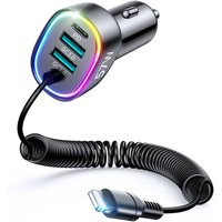 4-in-1-Auto-Schnellladegerät PD, QC3.0, AFC, FCP mit 1,6 m langem iPhone-Anschluss-Kabel, schwarz von Joyroom