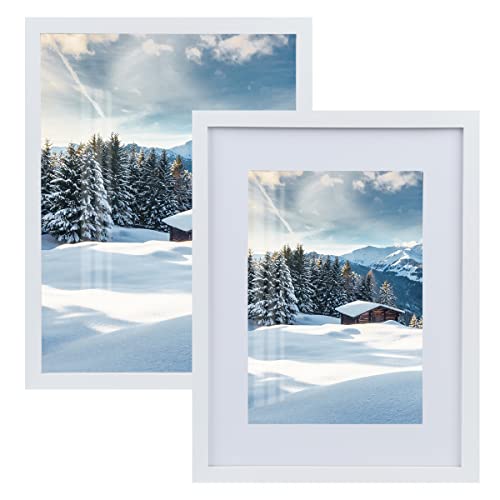 Joyshare Bilderrahmen 30x40cm set of 2, mit Passepartout Schwarz Holz Weiß MDF-Holzrahmen 16 Zoll,Modern Natur mit Acrylglas/Portraitrahmen/Wechselrahmen (weiß, 30x40cm) von Joyshare