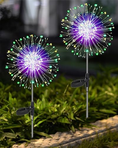 Joysing Gartendeko Solar Gartenleuchte Außen, 2 Stück 120 LED Gartenbeleuchtung Solar, 8 Modi Solar Feuerwerk Lichter Wasserdicht Gartenstecker Solarlampen für Garten Rasen Terrasse Ddeko - Mehrfarbig von Joysing