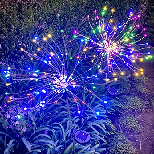 Joysing Gartendeko Solar Gartenleuchte Außen, 2 Stück 150 LED Solarleuchten Feuerwerk, 8 Modi Solar Pusteblume Gartenstecker Wasserdicht Solarlampen für Garten Balkon Terrasse - mehrfarbig von Joysing