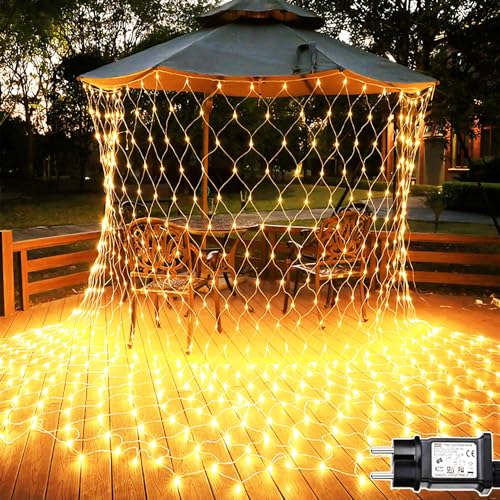 Joysing Lichternetz Außen 3x2m 204 LED Lichterkette Netz mit Stecker, 8 Modi Lichterkettennetz Wasserdicht Lichtervorhang für Zimmer Wand Hochzeit Zaunbüsche Garten Deko - Warmweiß … von Joysing