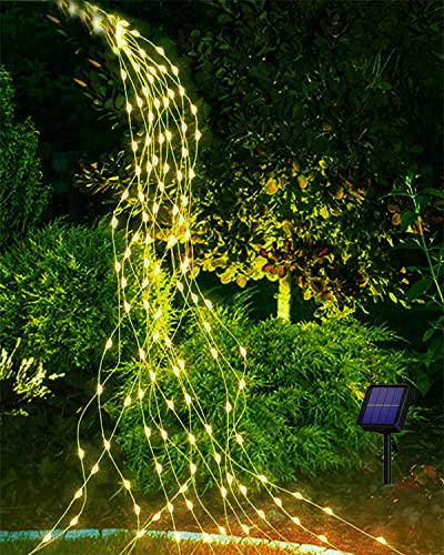 Joysing Solar Lichterkette Aussen 1M 100 LED Lichterschweif, 8 Modi Wasserfall Lichterbündel Wasserdichte Lichterstrang für Gießkanne Pflanzen Terrasse Balkon Garten Deko - Warmweiß von Joysing