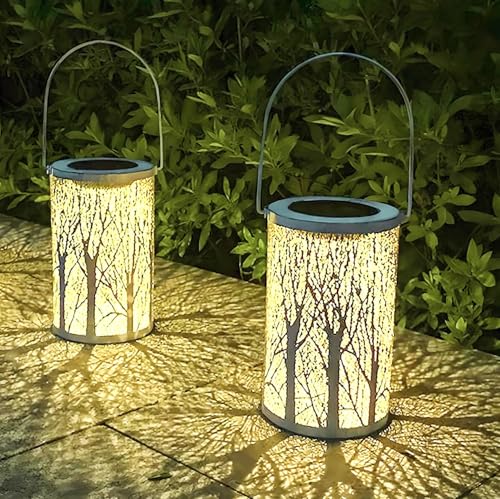 Joysing Solarlaterne für Draußen 2 Stück Solarlampen für Außen Hängend, Metall Laterne Solar Wetterfest LED Laterne Vintage Grablaterne Solar Gartenleuchten für Terrasse Tisch Garten Deko von Joysing
