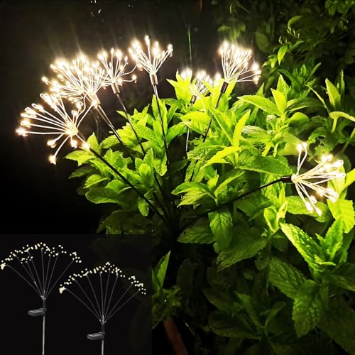 Joysing Gartendeko Solar Gartenleuchte Außen, 2 Stück 160 LED Gartenleuchten Solar, 8 Modi Glühwürmchen Solar Wasserdicht Solarleuchten Feuerwerk Solar Pusteblume für Terrasse Rasen Garten Deko von Joysing