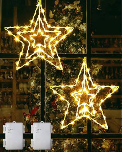 Joysing Weihnachtsdeko Fenster 2 Stück Weihnachtsstern fenster Batteriebetrieben mit Timer, Drehbar LED Stern Wasserdicht Weihnachtsbeleuchtung 3 In 1 Leuchtstern für Innen Außen Weihnachten Deko von Joysing