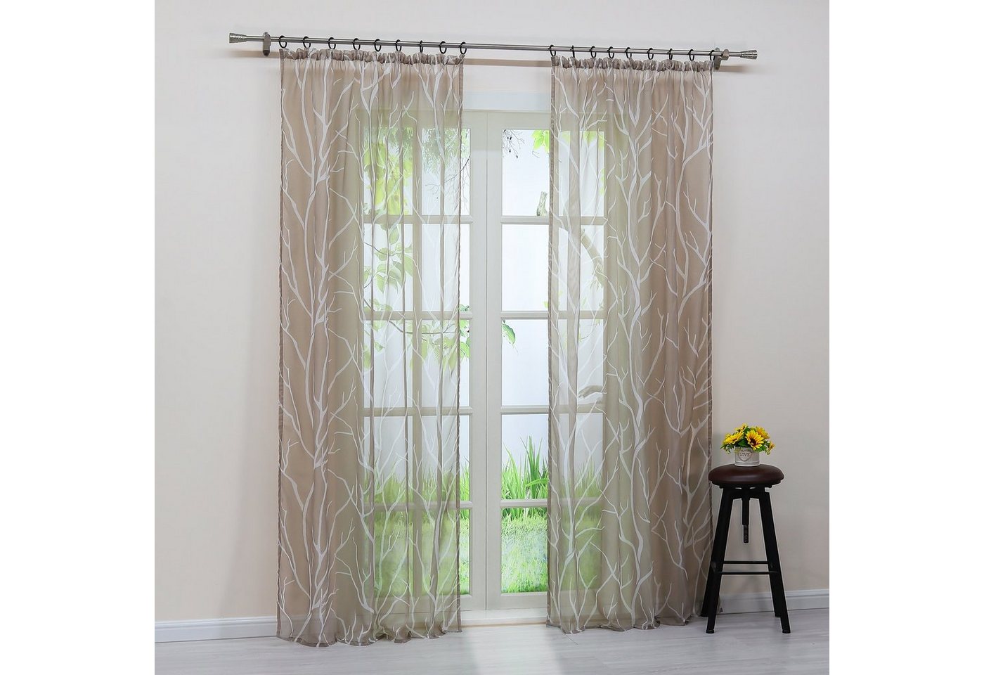 Joyswahl Gardine (1 St), Kräuselband, transparent, Voile mit Äste Muste, Sand von Joyswahl