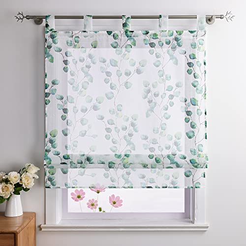 Joyswahl Dolly Raffrollo mit Blätter Muster transparente Raffgardine mit Schlaufen Küchen Gardinen BxH 80x140cm Grün 1 Stück von Joyswahl
