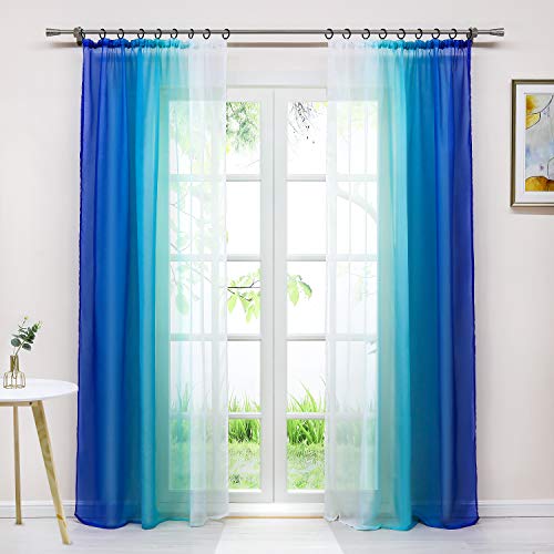 Joyswahl Gardine Voile Vorhang mit Farbverlauf Design »Agnes« Dekoschal Fenster Schal BxH 140x145cm Blau mit Kräuselband 2er Pack von Joyswahl