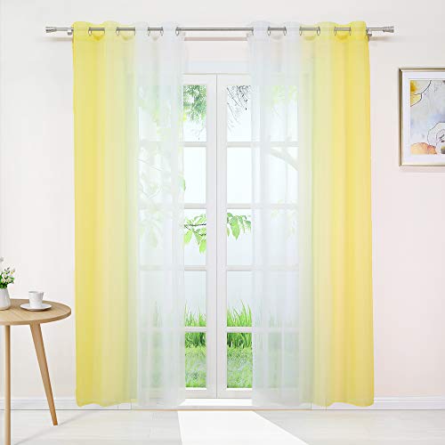 Joyswahl Gardine Voile Vorhang mit Farbverlauf Design »Agnes« Dekoschal Fenster Schal BxH 140x145cm Gelb mit Ösen 2er Pack von Joyswahl