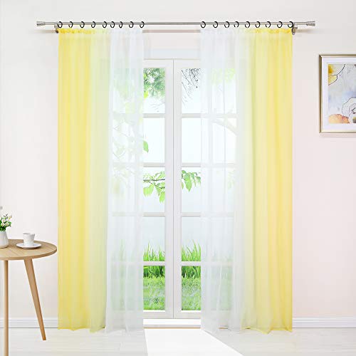 Joyswahl Gardine Voile Vorhang mit Farbverlauf Design »Agnes« Dekoschal Fenster Schal BxH 140x175cm Gelb mit Kräuselband 2er Pack von Joyswahl