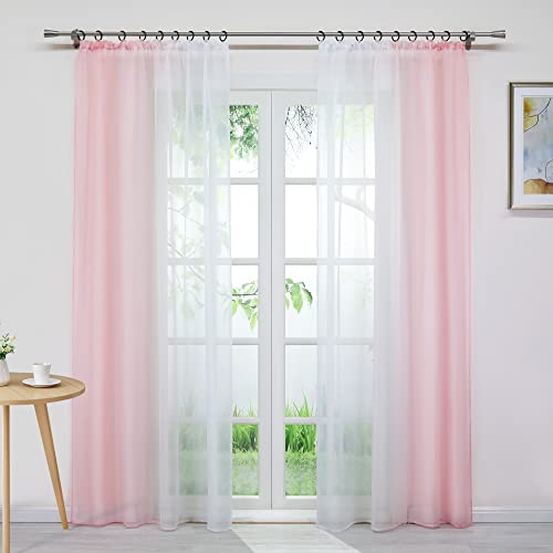 Joyswahl Gardine Voile Vorhang mit Farbverlauf Design »Agnes« Dekoschal Fenster Schal BxH 140x175cm Pink mit Kräuselband 2er Pack von Joyswahl