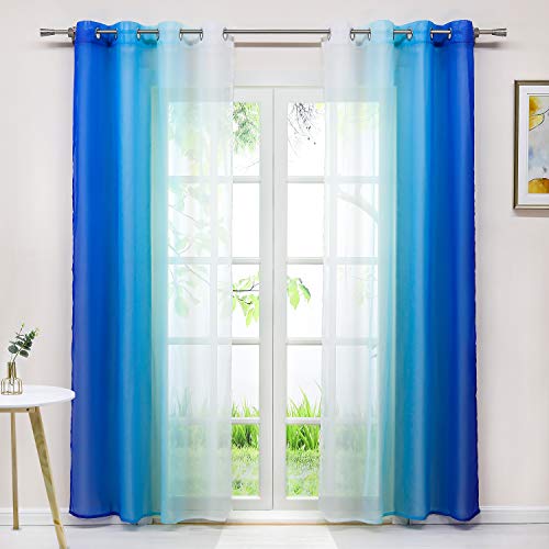 Joyswahl Gardine Voile Vorhang mit Farbverlauf Design »Agnes« Dekoschal Fenster Schal BxH 140x225cm Blau mit Ösen 2er Pack von Joyswahl