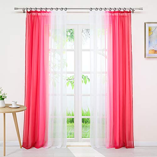 Joyswahl Gardine Voile Vorhang mit Farbverlauf Design »Agnes« Dekoschal Fenster Schal BxH 140x225cm Rot mit Kräuselband 2er Pack von Joyswahl