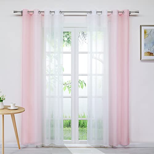 Joyswahl Gardine Voile Vorhang mit Farbverlauf Design »Agnes« Dekoschal Fenster Schal BxH 140x245cm Pink mit Ösen 2er Pack von Joyswahl