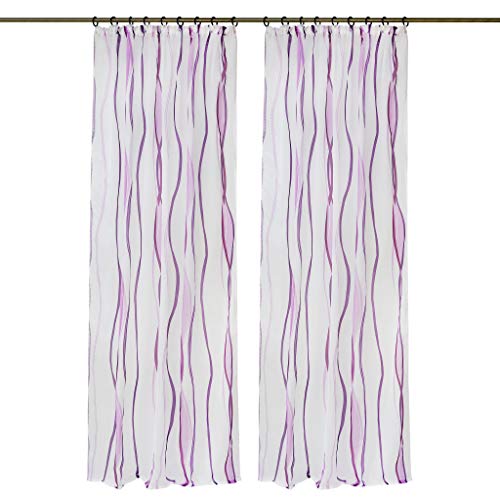 Joyswahl Gardine Voile Vorhang mit Wellen-Muster »Alwine« Schals Fenster Vorhänge BxH 140x175cm Violett mit Kräuselband 2er Pack von Joyswahl