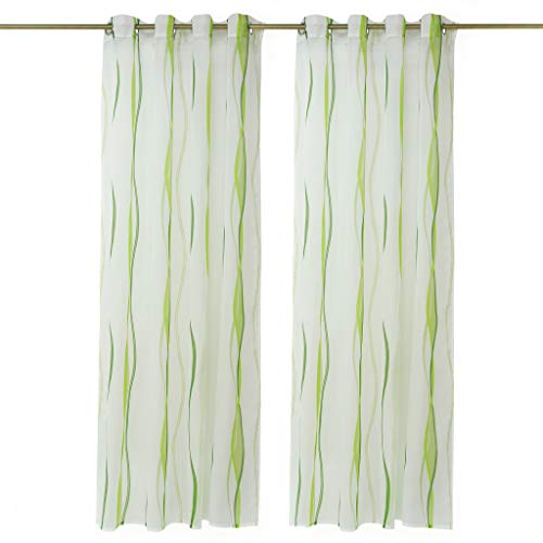 Joyswahl Gardine Voile Vorhang mit Wellen-Muster »Alwine« Schals Fenster Vorhänge BxH 140x225cm Grün mit Ösen 2er Pack von Joyswahl