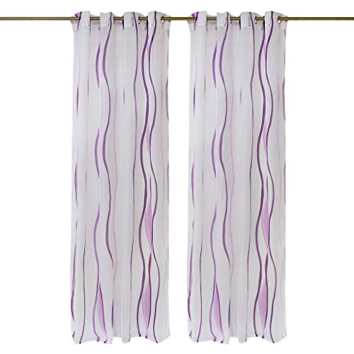 Joyswahl Gardine Voile Vorhang mit Wellen-Muster »Alwine« Schals Fenster Vorhänge BxH 140x225cm Violett mit Ösen 2er Pack von Joyswahl