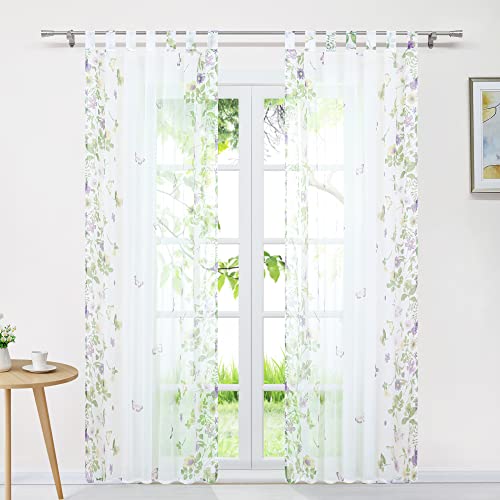 Joyswahl Gardinenschals mit Schlaufen Voile Schmetterling und Blumen Muster Dekoschal Transparent für Wohnzimmer Balkon, BxH 140x245cm 1 Stück von Joyswahl