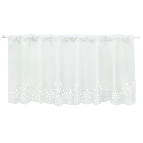 Joyswahl Küchen Scheibengardine Voile Bistrogardine mit Lasercut-Muster »Carmen« Stangendurchzug Gardine Stores HxB 45x90cm Weiß 1er Pack von Joyswahl