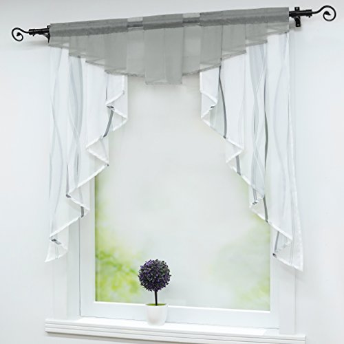 Joyswahl Kleinfenster Voile Fenstergardinen mit Tunnelzug Marie Scheibengardinen BxH 120x145cm Grau 1er Pack von Joyswahl