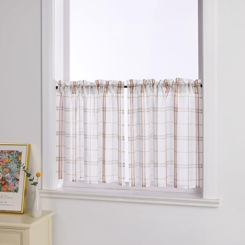 Joyswahl Leinen Scheibengardine im Landhausstil »Jill« Bistrogardine 2er Set Küche Gardinen Transparent Küchengardinen Weiß Kurzstores Rot HxB 60x90cm 2 Stück von Joyswahl
