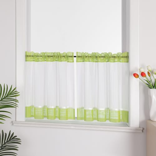 Joyswahl Leinenoptik Scheibengardine im Landhausstil »Jasmin« Cáfe Gardinen Transparent Kurz Küchengardinen Bistrogardinen Wohnzimmer Grün HxB 90x110cm 1 Stück von Joyswahl