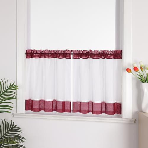 Joyswahl Leinenoptik Scheibengardine im Landhausstil »Jasmin« Cáfe Gardinen Transparent Kurz Küchengardinen Bistrogardinen Wohnzimmer Rot HxB 60x145cm 1 Stück von Joyswahl