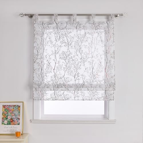 Joyswahl Moderne Raffrollo mit Schlaufen Raffgardinen Wohnzimmer Fenster Vorhänge Weiß Bändchenrollo Transparent Rollo Leinenoptik BxH 60x140cm Braun 1 Stück von Joyswahl