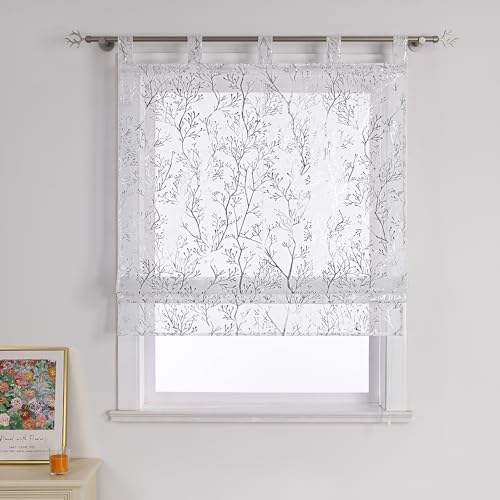 Joyswahl Moderne Raffrollo mit Schlaufen Raffgardinen Wohnzimmer Fenster Vorhänge Weiß Bändchenrollo Transparent Rollo Leinenoptik BxH 60x140cm Silber 1 Stück von Joyswahl