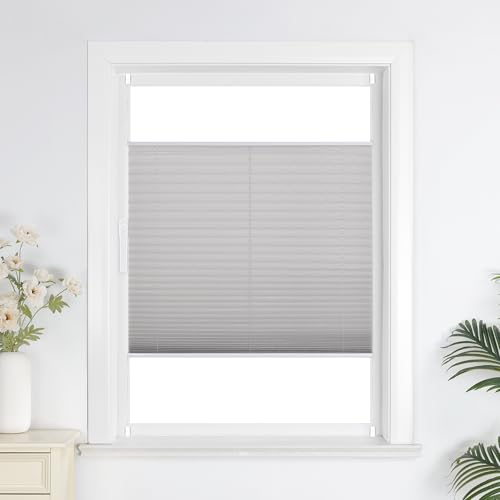 Joyswahl Plissee Rollo ohne Bohre, Klemmfix, Sonnenschutz, Lichtdurchlässig, Sichtschutz, Faltrollo mit Klemmträger für Fenster 1er Pack Grau BxH 85x130cm Joyswahl Plissee Rollo ohne Bohre, Klemmfix, Sonnenschutz, Lichtdurchlässig, Sichtschutz, Faltrollo mit Klemmträger für Fenster 1er Pack Grau BxH 85x130cm von Joyswahl