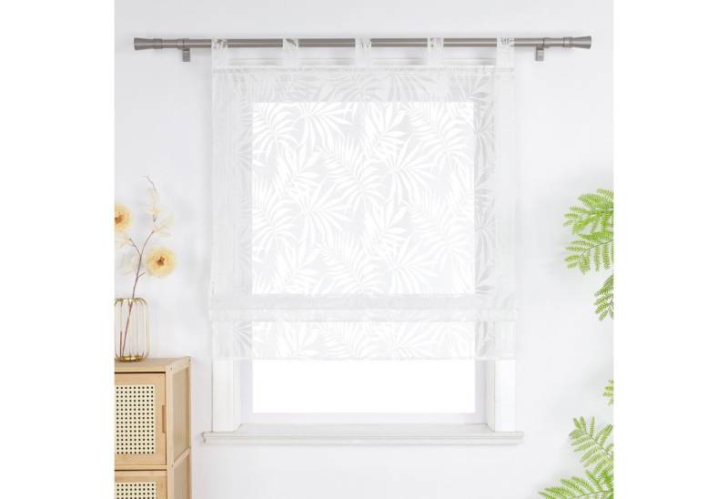 Joyswahl Raffrollo, mit Schlaufen, Ausbrenner Weiß Raffgardinen Landhausstil Schlaufenrollo für Fenster von Joyswahl