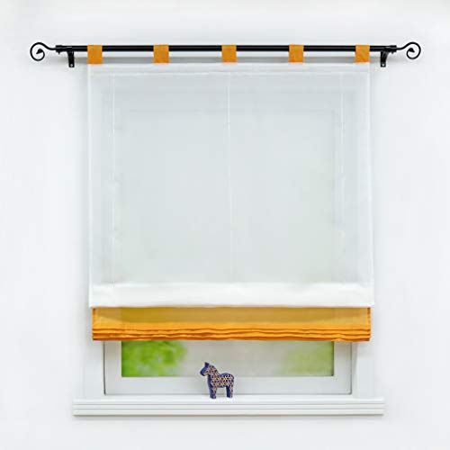 Joyswahl Raffrollo Halbtransparente Gardine mit Farbiger Faltenblende »Monika« Schals mit Schlaufen Fenster Vorhänge BxH 100x155cm Orange 1er Pack von Joyswahl