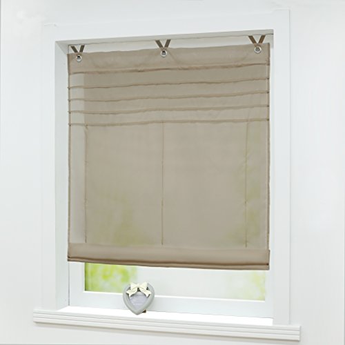 Joyswahl Raffrollo Voile Ösenrollo mit Haken Transparenter Vorhang Raffgardine mit Ösen BxH 45x140cm Hellbraun 1er Pack von Joyswahl